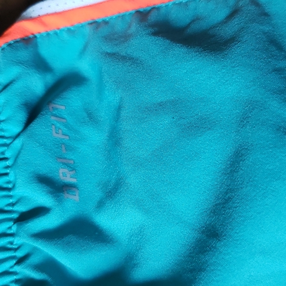 Women's Nike Dri-Fit shorts Dark Mint Green with Orange trim - Picture 5 of 7